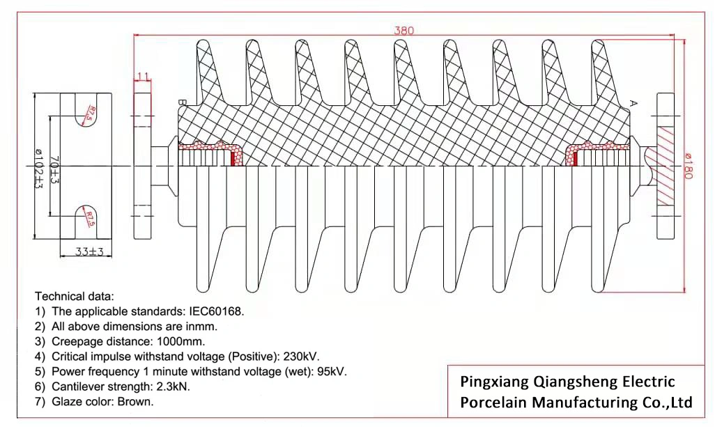 33kv 9 Sheds Outdoor Post Porcelain Insulator for Switch Gear P-13